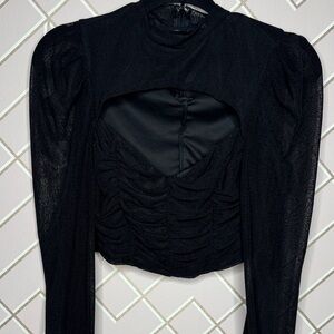 Privy Black Long Sleeve Crop Top Medium